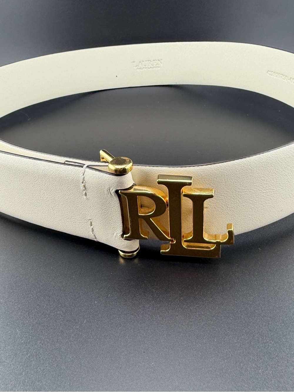 Lauren Ralph Lauren Belt Women Small Cream Gold LRL Logo Leather Wide